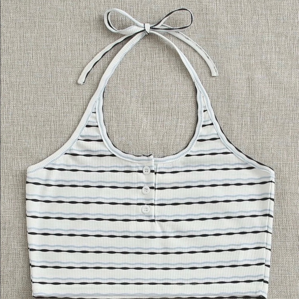 Stripped crop halter top